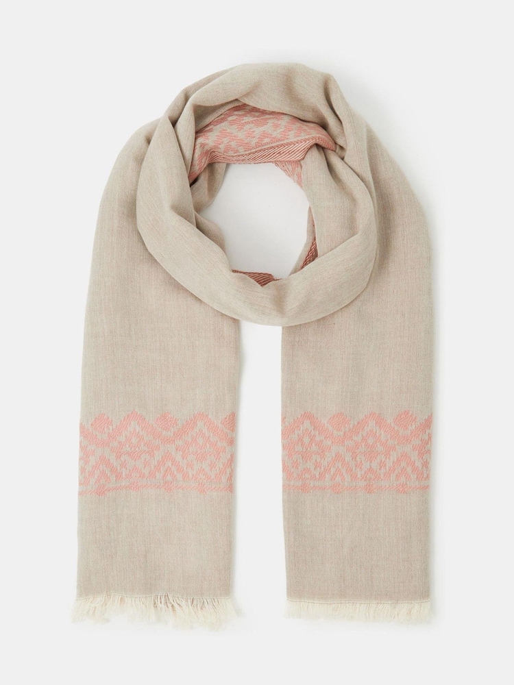 Accessorize Natural Lightweight Jacquard Embroidered Scarf - Image 2 of 2 Accessorize Natural Lightweight Jacquard Embroidered Scarf - Image 2 of 2