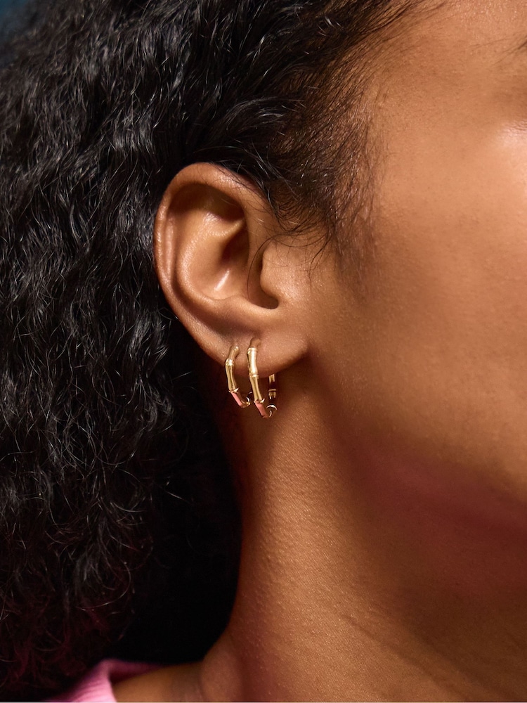 Accessorize Gold Tone Bamboo Hoop Earrings - Image 2 of 2