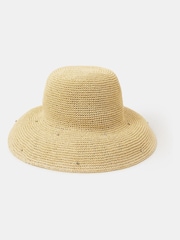 Accessorize Natural Diamante Straw Bucket Hat - Image 1 of 1