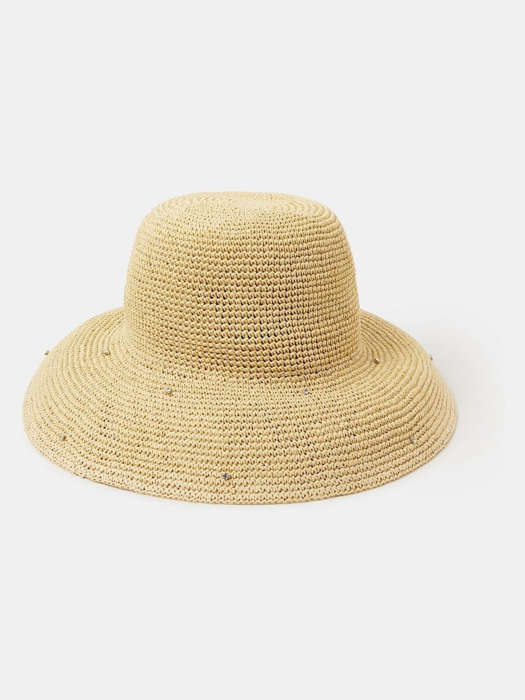 Accessorize Natural Diamante Straw Bucket Hat - Image 1 of 1