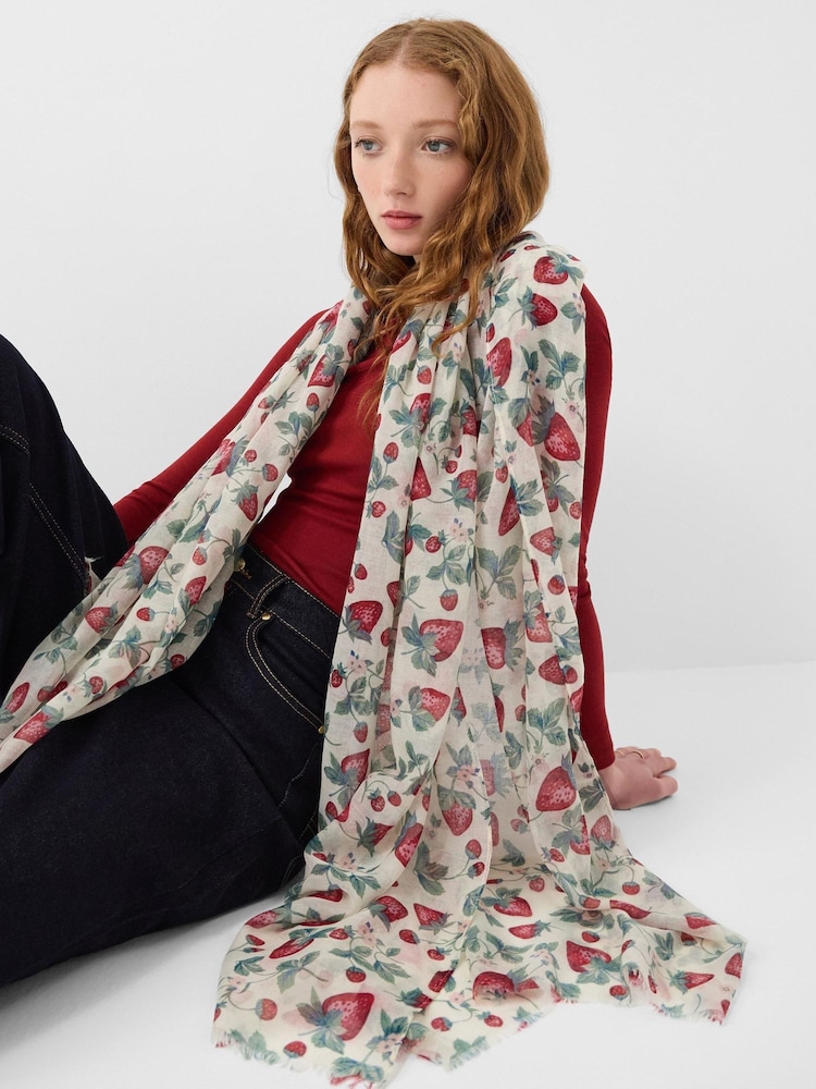 Accessorize Cream Lightweight Strawberry Print Scarf - Image 1 of 2