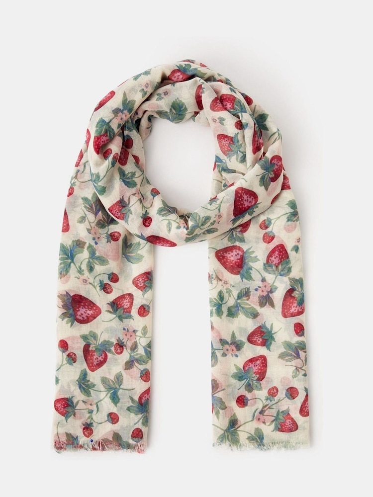 Accessorize Cream Lightweight Strawberry Print Scarf - Image 2 of 2