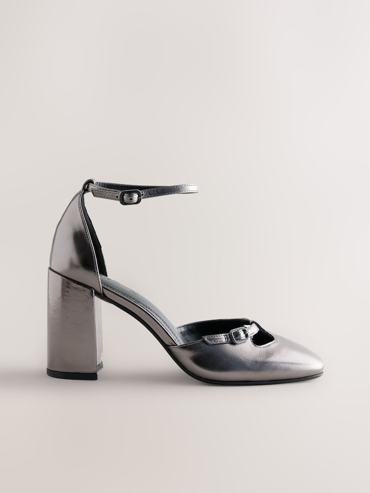 Pewter Forever Comfort® Leather Two Part Heels - Image 1 of 5