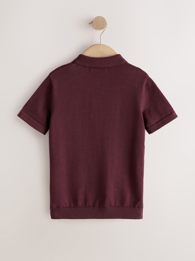 Dark Red Knitted Zip Neck Polo Shirt (3-16yrs) - Image 2 of 4 Dark Red Knitted Zip Neck Polo Shirt (3-16yrs) - Image 2 of 4