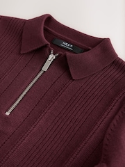Dark Red Knitted Zip Neck Polo Shirt (3-16yrs) - Image 4 of 4