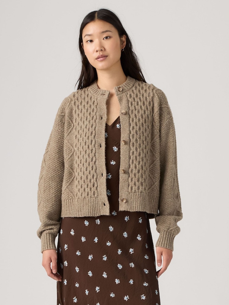 Levi's® Brown Cable-Knit Cotton Cardigan - Image 1 of 5