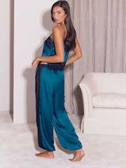 Blau - Lipsy Lace Detail Satin Balloon Leg Pyjamas Set - Bild 5 von 5