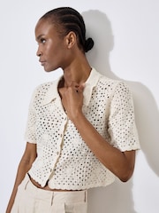 Apricot Natural Floral Cotton Crochet Cardigan - Image 4 of 4