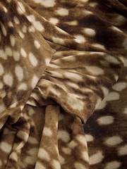 Brown Deer Print Long Sleeved Asymmetric Mesh Top - Image 8 of 8
