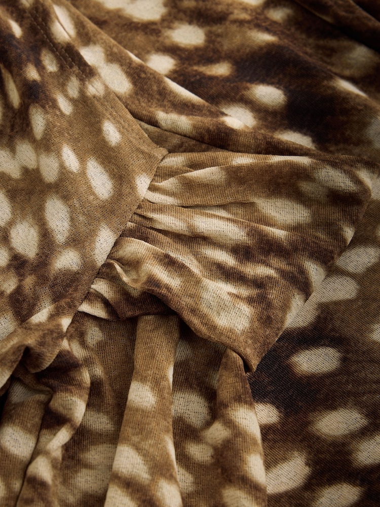 Brown Deer Print Long Sleeved Asymmetric Mesh Top - Image 8 of 8 Brown Deer Print Long Sleeved Asymmetric Mesh Top - Image 8 of 8