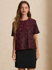 Burgundy Red Short Sleeved Sequin Top - Image 2 of 8