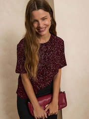 Burgundy Red Short Sleeved Sequin Top - Image 3 of 8
