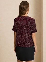 Burgundy Red Short Sleeved Sequin Top - Image 4 of 8