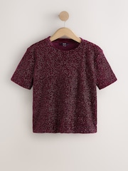 Burgundy Red Short Sleeved Sequin Top - Image 6 of 8