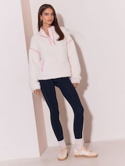 Lipsy Cream Pink Piping Quarter Button Through Cosy Borg Fleece - Image 4 of 5