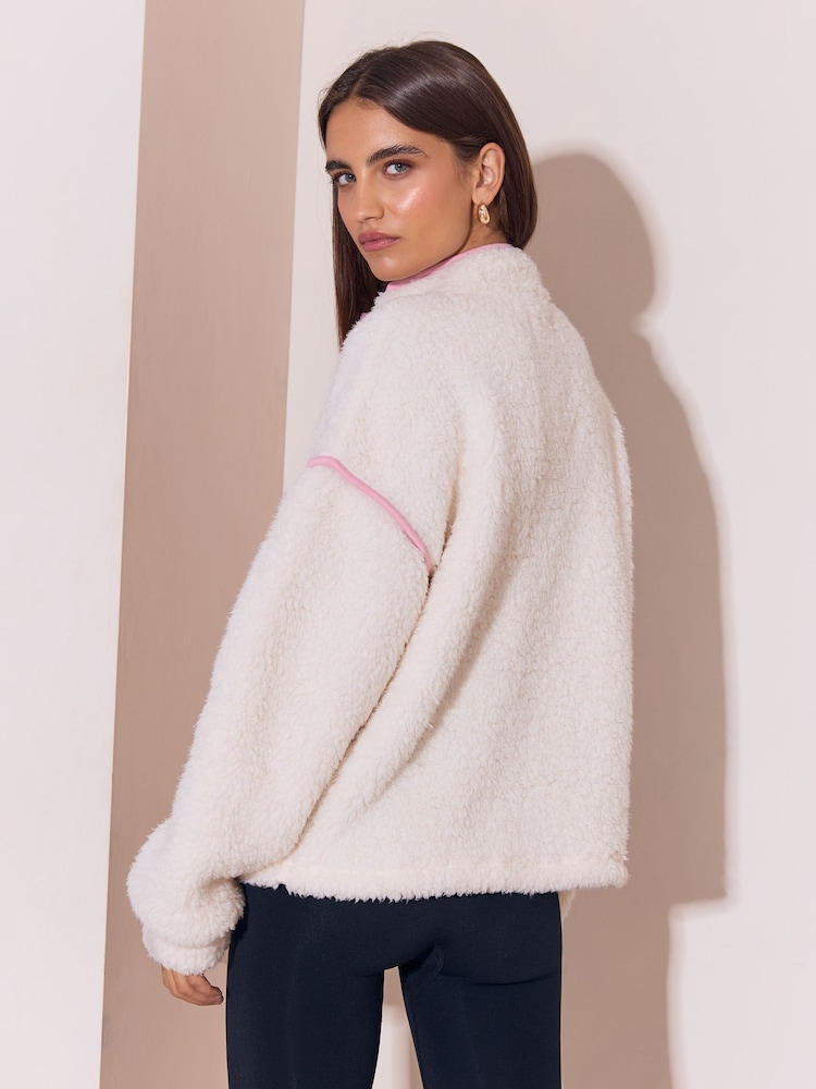 Lipsy Cream Pink Piping Quarter Button Through Cosy Borg Fleece - Image 5 of 5 Lipsy Cream Pink Piping Quarter Button Through Cosy Borg Fleece - Image 5 of 5