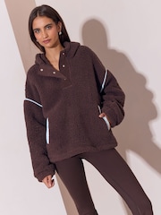 Lipsy Chocolate Brown Blue Piping Hood Cosy Borg Fleece - Image 2 of 5