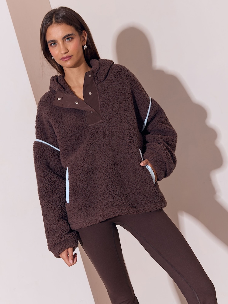 Lipsy Chocolate Brown Blue Piping Hood Cosy Borg Fleece - Image 2 of 5 Lipsy Chocolate Brown Blue Piping Hood Cosy Borg Fleece - Image 2 of 5