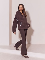 Lipsy Chocolate Brown Blue Piping Hood Cosy Borg Fleece - Image 3 of 5