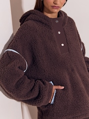 Lipsy Chocolate Brown Blue Piping Hood Cosy Borg Fleece - Image 4 of 5