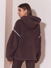 Lipsy Chocolate Brown Blue Piping Hood Cosy Borg Fleece - Image 5 of 5