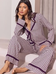 Lipsy Gingham Frill Collared Pyjamas Set - Image 1 sur 6