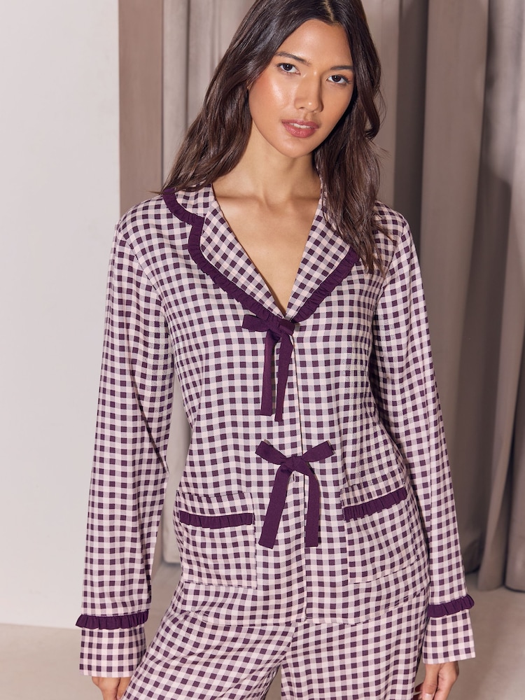 Lipsy Gingham Frill Collared Pyjamas Set - Image 2 sur 6