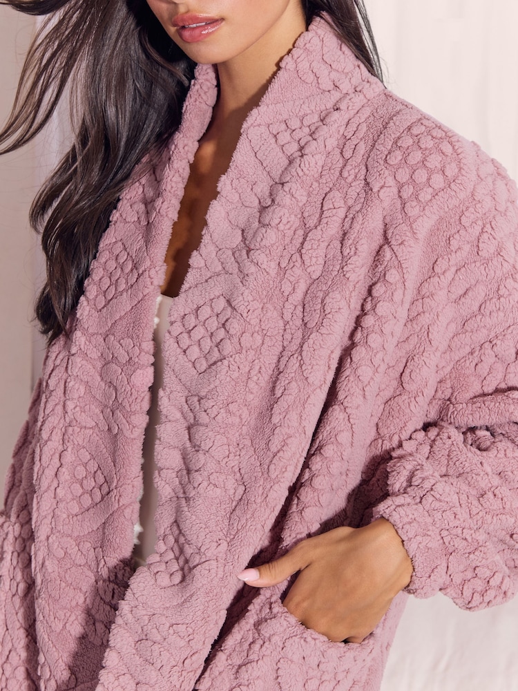 Růžová - Lipsy Cable Knit Detail Cosy Shawl Robe - Obrázek 2 z 5