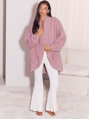 Růžová - Lipsy Cable Knit Detail Cosy Shawl Robe - Obrázek 3 z 5