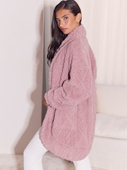 Růžová - Lipsy Cable Knit Detail Cosy Shawl Robe - Obrázek 4 z 5