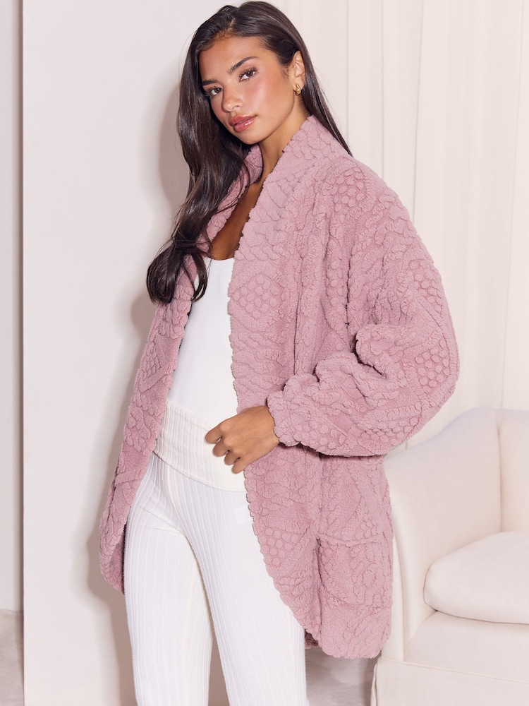 Růžová - Lipsy Cable Knit Detail Cosy Shawl Robe - Obrázek 5 z 5
