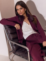 Lipsy Faux Fur Trim Knitted Zip up Hoodie - Image 3 of 5