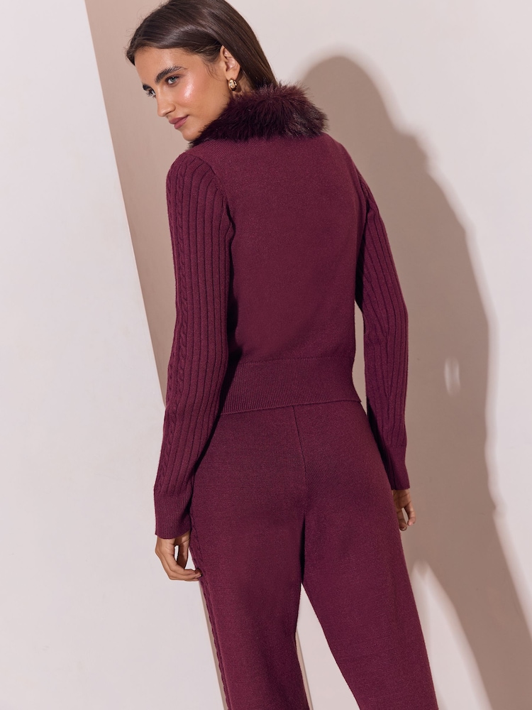 Lipsy Faux Fur Trim Knitted Zip up Hoodie - Image 5 of 5 Lipsy Faux Fur Trim Knitted Zip up Hoodie - Image 5 of 5