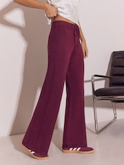 Lipsy Burgundy Red Cable Detail Knitted Wide Leg Joggers - Image 1 of 5