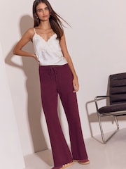 Lipsy Burgundy Red Cable Detail Knitted Wide Leg Joggers - Image 3 of 5