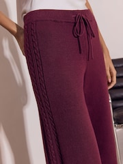 Lipsy Burgundy Red Cable Detail Knitted Wide Leg Joggers - Image 4 of 5