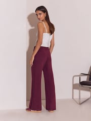 Lipsy Burgundy Red Cable Detail Knitted Wide Leg Joggers - Image 5 of 5