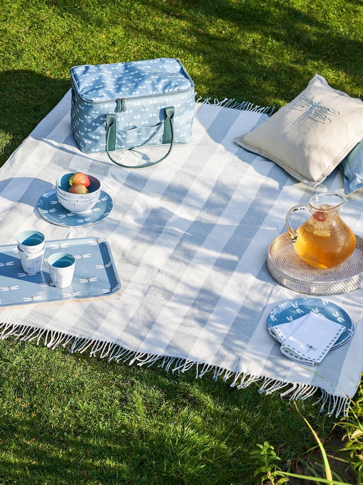 Sophie Allport Pale Blue Witham Stripe Woven Picnic Blanket - Image 1 of 4 Sophie Allport Pale Blue Witham Stripe Woven Picnic Blanket - Image 1 of 4