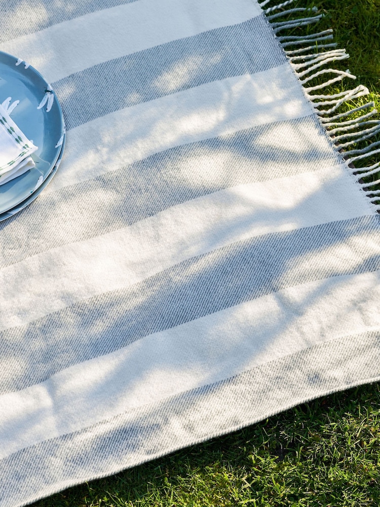 Sophie Allport Pale Blue Witham Stripe Woven Picnic Blanket - Image 2 of 4 Sophie Allport Pale Blue Witham Stripe Woven Picnic Blanket - Image 2 of 4