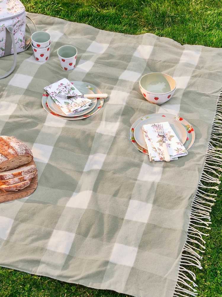 Sophie Allport Olive Gingham Woven Picnic Blanket - Image 1 of 2 Sophie Allport Olive Gingham Woven Picnic Blanket - Image 1 of 2