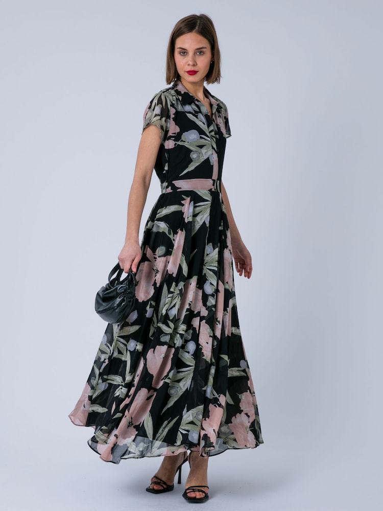 فستان بتصميم قميص ماكسي للمناسبات مزيّن بطبعة زهور مع خرز موديل Ava من Religion - Image 7 of 7