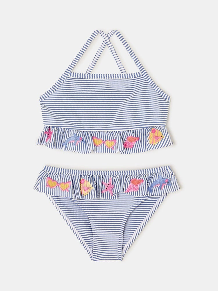 Angels By Accessorize Blue Embroidered Stripe Tankini Set - Image 1 of 2 Angels By Accessorize Blue Embroidered Stripe Tankini Set - Image 1 of 2