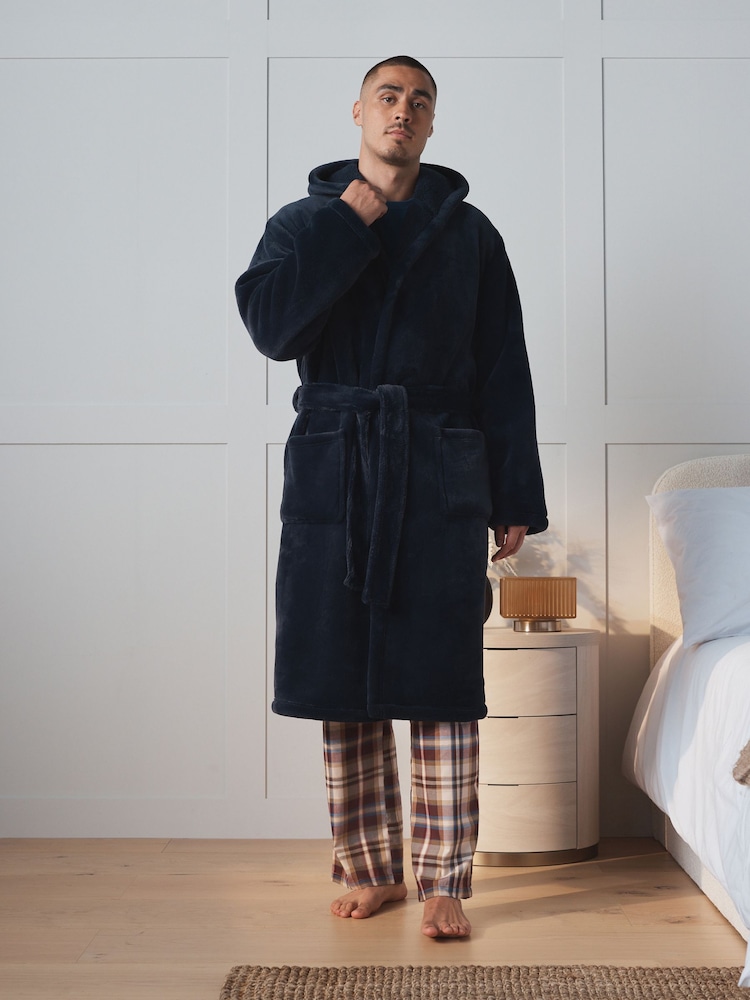 Navy Blue Fleece Dressing Gown - Image 1 of 4 Navy Blue Fleece Dressing Gown - Image 1 of 4