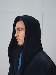Navy Blue Fleece Dressing Gown - Image 4 of 4