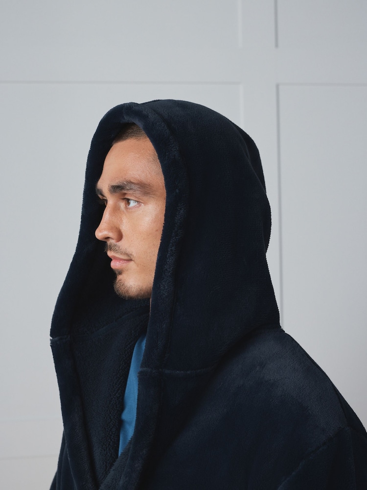 Navy Blue Fleece Dressing Gown - Image 4 of 4 Navy Blue Fleece Dressing Gown - Image 4 of 4