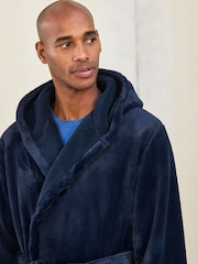 Navy Blue Fleece Dressing Gown - Image 5 of 10