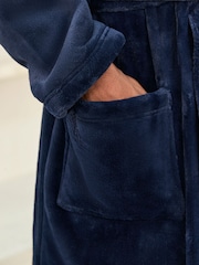 Navy Blue Fleece Dressing Gown - Image 7 of 10