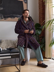 Brown/Blue Striped Borg Dressing Gown - Image 1 of 8