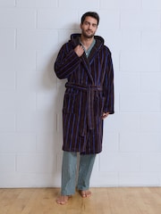 Brown/Blue Striped Borg Dressing Gown - Image 2 of 8