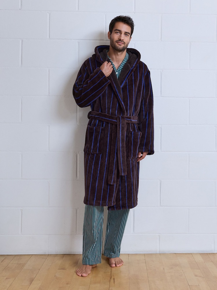 Brown/Blue Striped Borg Dressing Gown - Image 2 of 8 Brown/Blue Striped Borg Dressing Gown - Image 2 of 8